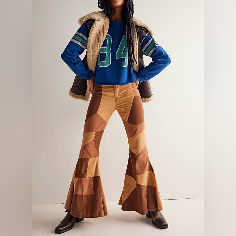 Free People Brown Patchwork Flare Jeans - Picture 5 of 9